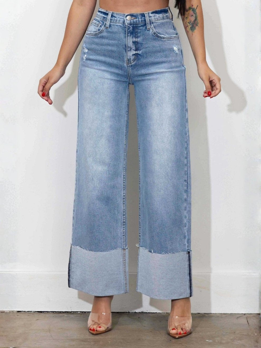 Jean Cuff up Wide Leg