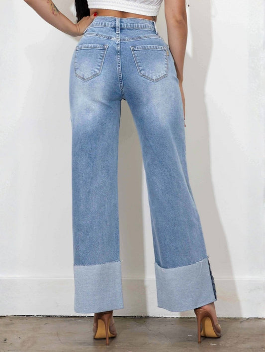 Jean Cuff up Wide Leg