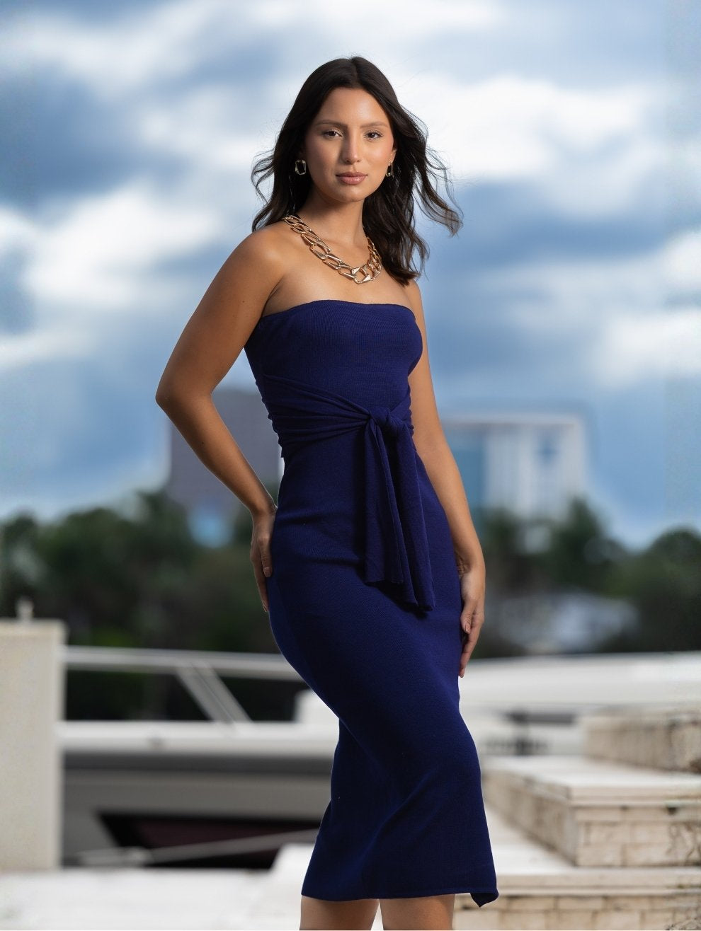 Knit Navy Midi Dress