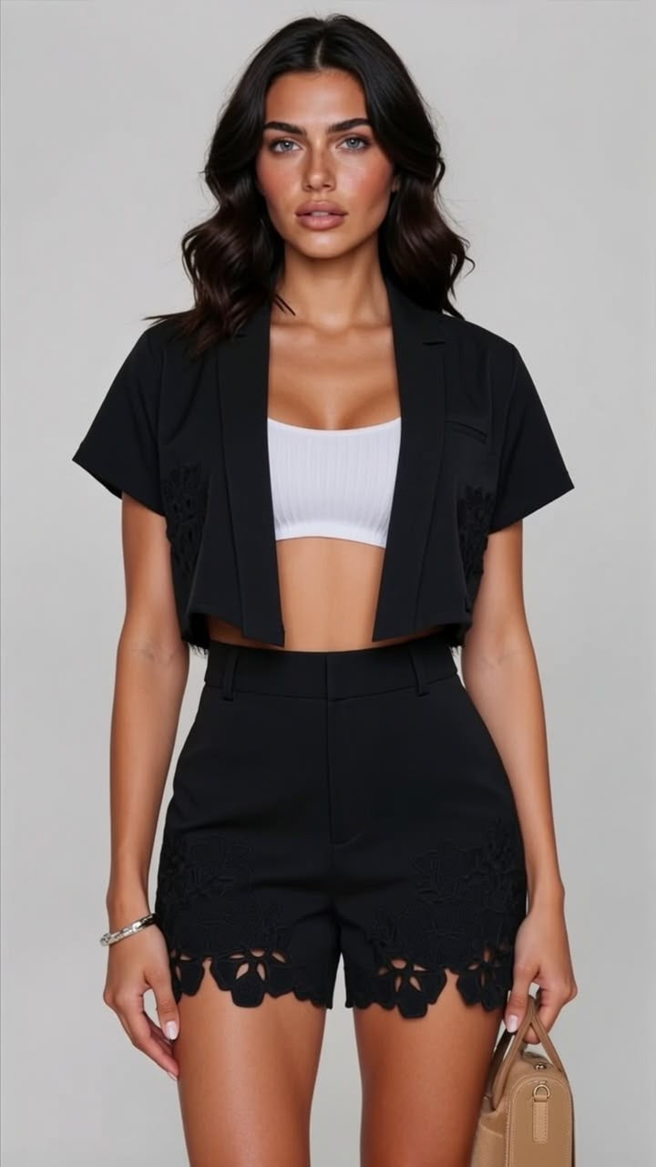 Sienna Embroidered Cropped Blazer & Shorts Set