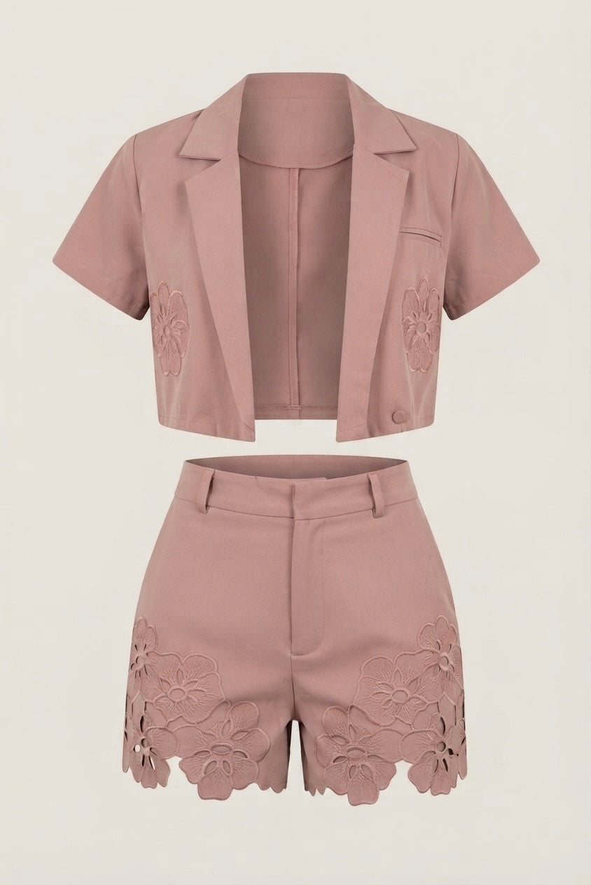 Sienna Embroidered Cropped Blazer & Shorts Set